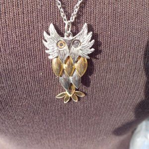 Unique Necklace With Gold & Silver Color Owl Pendant on 23 Inch Alloy Chain